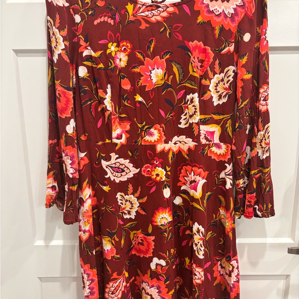 Old Navy Bright Floral Fit & Flare Dress Burgundy Size 8